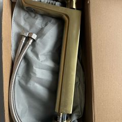Brushed brass tall mixer tap