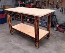 Heavy Duty Rustic Workbench / Table Desk On Wheels