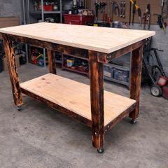 Heavy Duty Rustic Workbench / Table Desk On Wheels