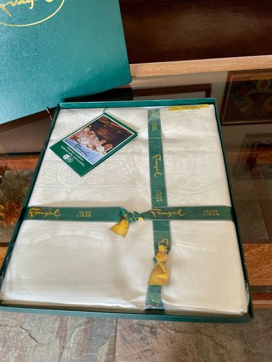 Boxed Vintage Irish Linen Damask Tablecloth Antique White