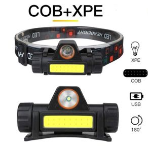 LED Headlight Powerful USB Rechargeable COB Headlamp Torch Waterproof Head Light with 1200mAh Built-in Battery
