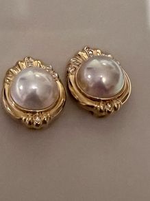 Tasaki Mabe Pearl Gold Diamond Earrings