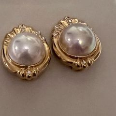 Tasaki Mabe Pearl Gold Diamond Earrings