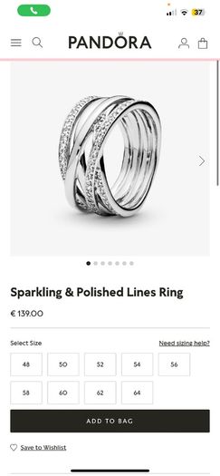 Pandora 925 Silver Sparkling Clear Cubic Zirconia Crossover Ring Size T1/2