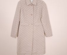 Gerard Darel Beige Cream Polka Dot Tailored Longline Coat Jacket 36-38EU