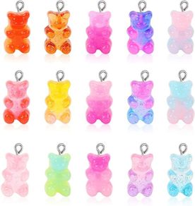 100 Pcs Gummy Bear Charms Pendants Cute Resin Bear Candy Charms in Bright Color Cartoon Bear Keychains Jewelry Necklace Charm Cute Bracelet Accessories for Child DIY Craft