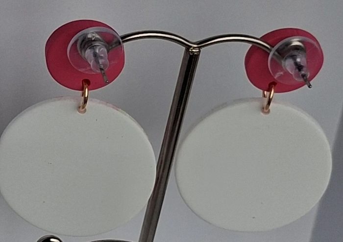 Pink & White Blossom Motif Round Earrings