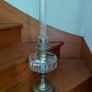 Antique French clear glass brass base large oil lamp works Image 6