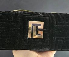 Balmain Black Velvet Makeup Cosmetic Bag in Gold colour hardware