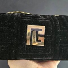 Balmain Black Velvet Makeup Cosmetic Bag in Gold colour hardware