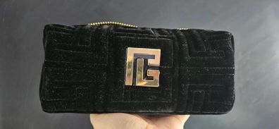 Balmain Black Velvet Makeup Cosmetic Bag in Gold colour hardware