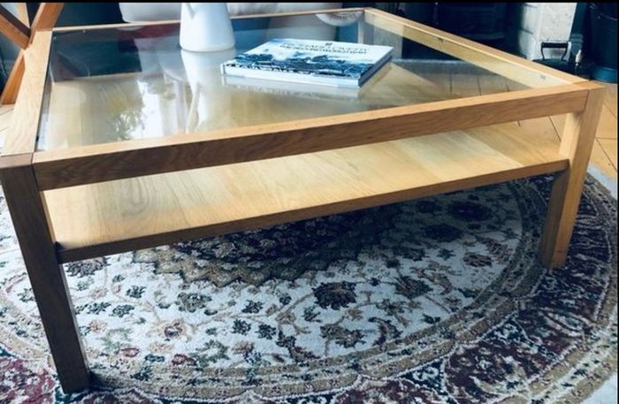 Glass Coffee Table with Storage Shelf
