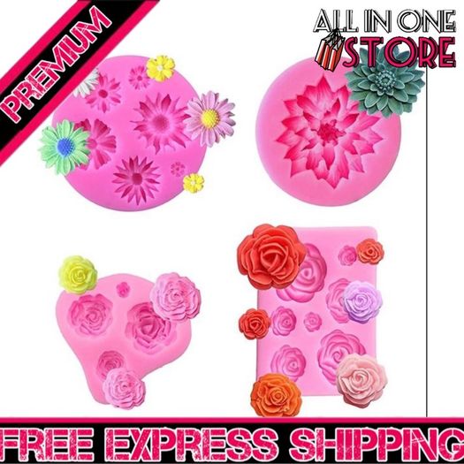 4 PCS Silicone Rose Mould, Silicone Flower Moulds Chocolate Candy Mould Icing Flower Cake Mould 3D Daisy Flower Fondant Mould for Wax Melts Cake Decorating Baking Sugarcraft Jelly (FREE POSTAGE)