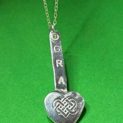 Handmade sterling silver love heart pendant. Gra love. 18 inch chain