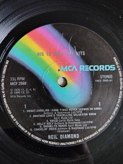 Neil Diamond - His 12 Greatest Hits Vinyl LP (1974) UK Pressing Black MCA Labels Pop Rock Vocal VG+