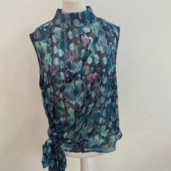 Dressy Karen Millen pink turquoise size 14 top - side tie