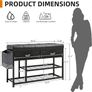 Shoe Bench with Cushion, Storage Bench with Padded Seat, Metal Shoe Racks and Fabric Drawers Image 2