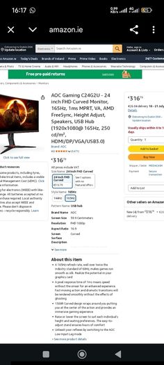 AOC Curved Gaming 165hz HDR