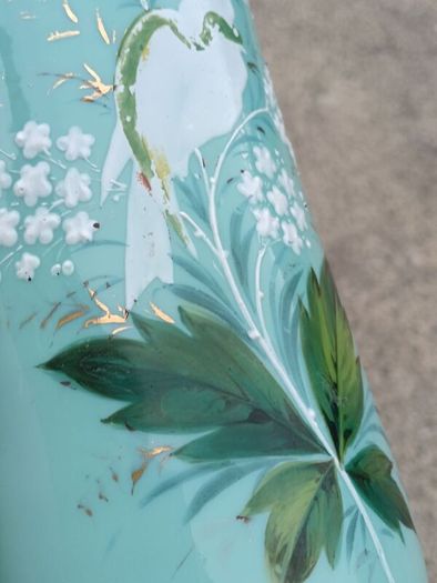 Art Deco Green Opaline Glass Vase..12.5 Inches