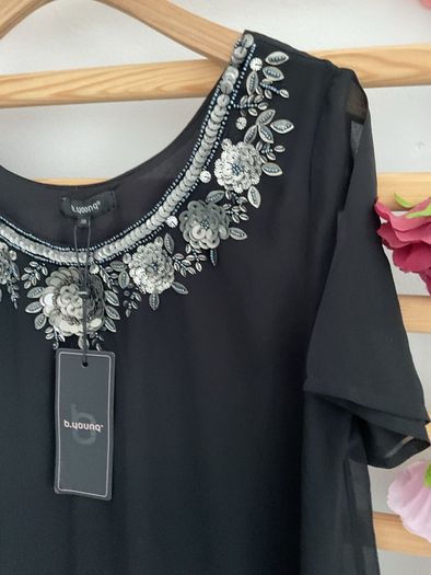 dress Bnwt byoung dress size 38 black chiffon with embellished neckline short sleeves