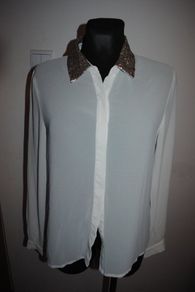 Glamorous white blouse with gold sequins collar size UK12 EU40 Postage included