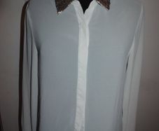 Glamorous white blouse with gold sequins collar size UK12 EU40 Postage included