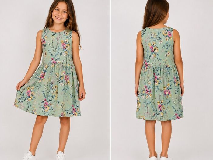 Girls Floral Summer Dress  Mint Green  Age 8 10