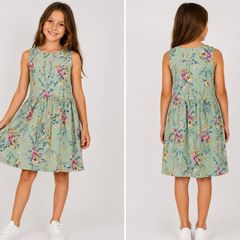 Girls Floral Summer Dress  Mint Green  Age 8 10