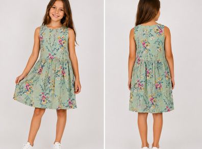Girls Floral Summer Dress  Mint Green  Age 8 10