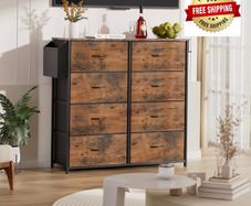 Fabric Chest of Drawers - Canvas Storage Unit with 8 Large Drawers Label Cards, Side Pocket & Hook for Living Room, Hallway, Bedroom