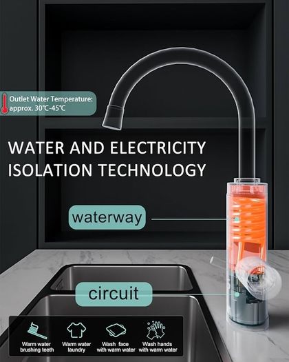 Electric Hot Water Tap with Universal Nozzle, Instant Heating Tap for Kitchen, Stainless Steel Water Heater Tap Supply Hot and Cold Water Faucet with Digital Display (Stainless Steel Gooseneck)