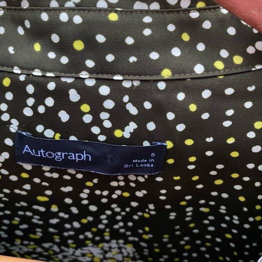 M&S Autograph Premium Satin Blouse - Green Abstract Contrast Spot Print