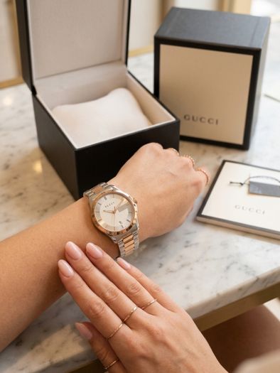 (New) Gucci Rose Gold Classic Two Tone Watch, Swiss Made
