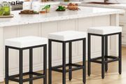 66 cm Bar Stools Set of 4, White Breakfast Barstools, Kitchen Bar Stool Chairs with Metal Leg for Kitchen