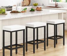 66 cm Bar Stools Set of 4, White Breakfast Barstools, Kitchen Bar Stool Chairs with Metal Leg for Kitchen