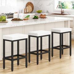66 cm Bar Stools Set of 4, White Breakfast Barstools, Kitchen Bar Stool Chairs with Metal Leg for Kitchen