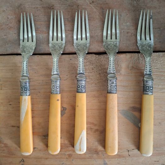 Antique Faux Bone Handle Fish Forks
