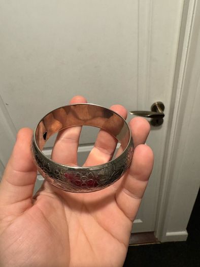 Vintage Silver Etched flower Bangle Bracelet