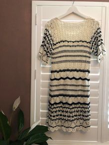 ZARA Black & White Crochet Knit Mini Dress - Size 6