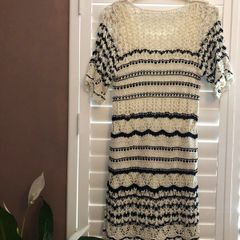 ZARA Black & White Crochet Knit Mini Dress - Size 6