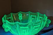 Vintage Stolzle Art Deco Green Glass Bowl 22cm Uranium glass