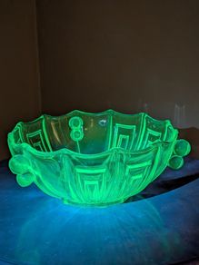 Vintage Stolzle Art Deco Green Glass Bowl 22cm Uranium glass
