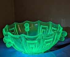 Vintage Stolzle Art Deco Green Glass Bowl 22cm Uranium glass