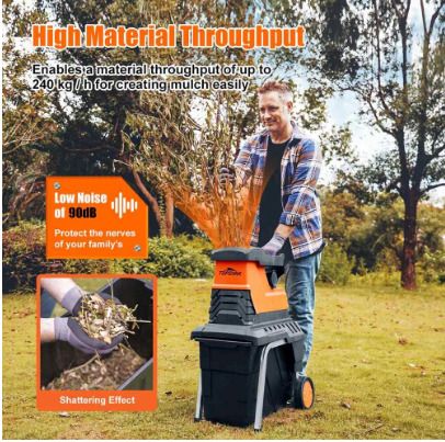 BRAND NEW Electric Plant Shredder 2800W Plant Branch Shredder 45MM Max Cutting Diameter 55L Garden Shredder with Wheels and Push Rod