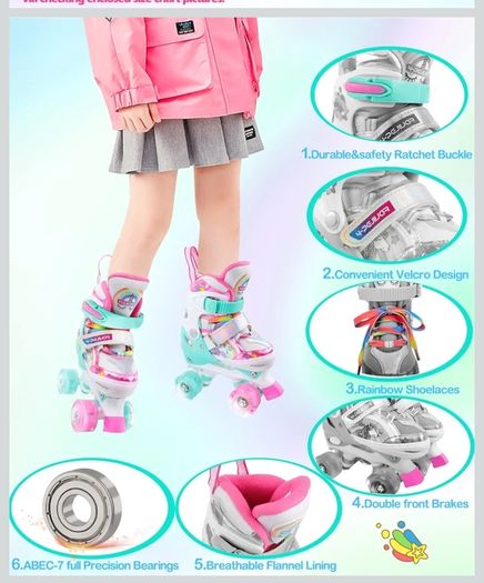 Kids Adjustable Unicorn Roller Skates (Light-Up Wheels) - Size S (UK 6C-9C)