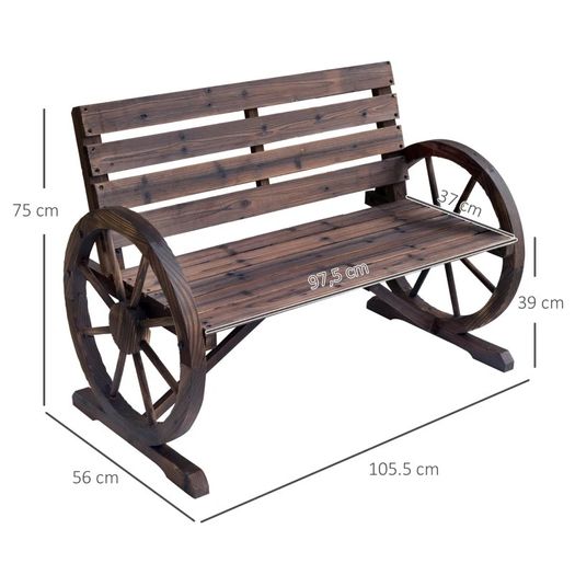 Wooden Cart Wagon Wheel 2 Seater Garden Bench Outdoor Garden Armrest Chair Rustic High Back Loveseat (FREE POSTAGE)
