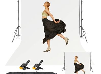 White Backdrop with Stand, 8.5x10ft 2.6x3m Photography Background Support Kit with 10x12ft (3x3.6m Screen for Portrait, Video, Shooting, Photo, Studio