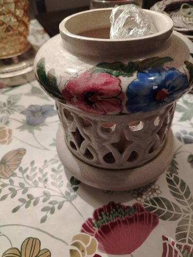 Vintage Hand Panted Cut Out lidded jar plus candle