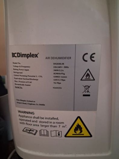 dimplex air dehumidifier 220-240v-50hz