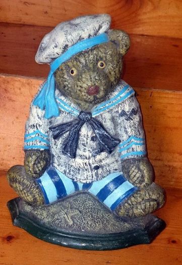 Vintage 12" Cast Iron Sailor Bear Doorstop